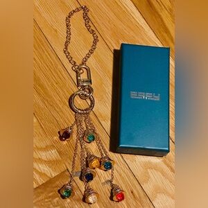 Effy Gold-Tone Key Chain Card Holder with Multi-Colored Stone Tassels